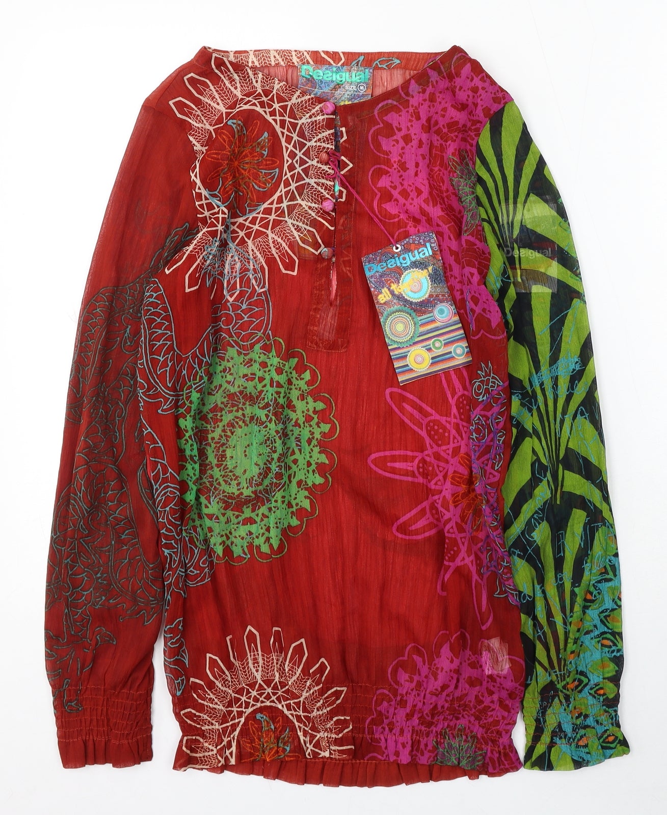 Desigual Womens Red Polyester Basic Blouse Size M Round Neck