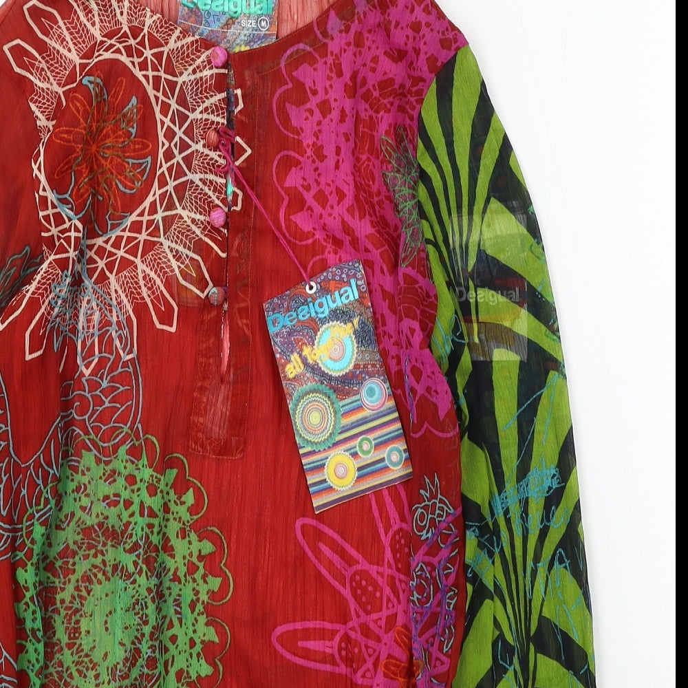 Desigual Womens Red Polyester Basic Blouse Size M Round Neck