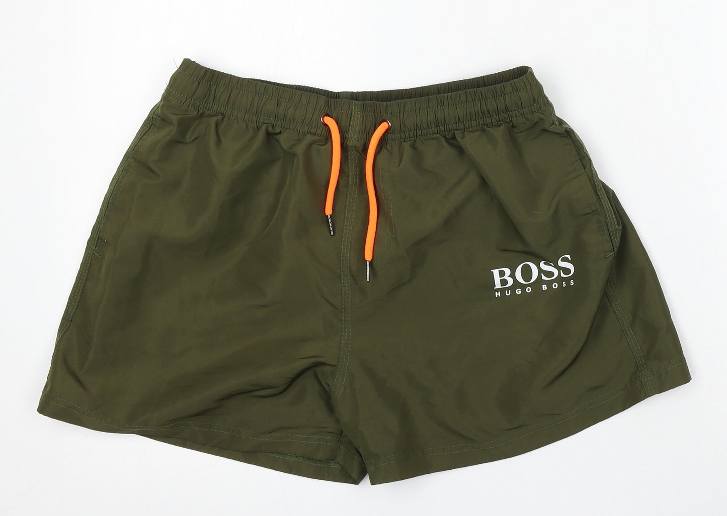 HUGO BOSS Boys Green Polyester Sweat Shorts Size XL Regular Drawstring - Swim Shorts