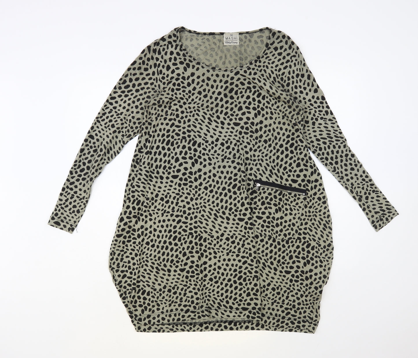 Masai Womens Green Geometric Viscose Tunic Blouse Size M Round Neck