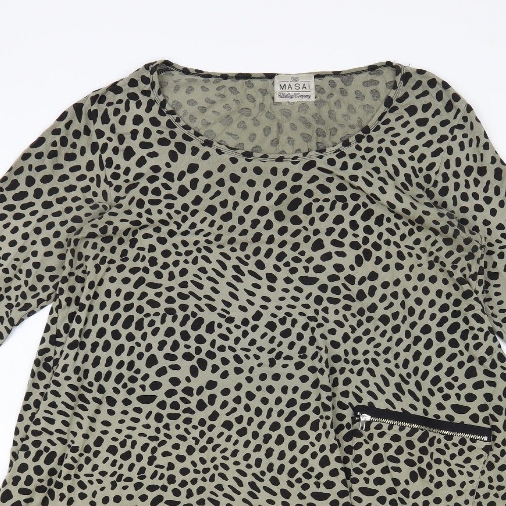 Masai Womens Green Geometric Viscose Tunic Blouse Size M Round Neck