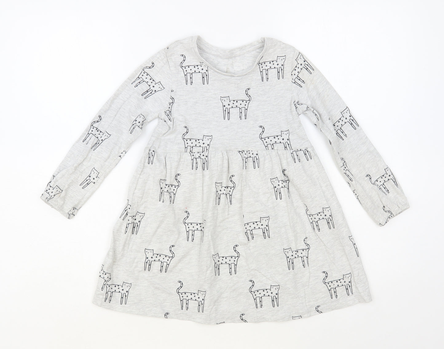 George Girls Grey Geometric Cotton A-Line Size 4-5 Years Crew Neck Pullover - Wild Cat Print