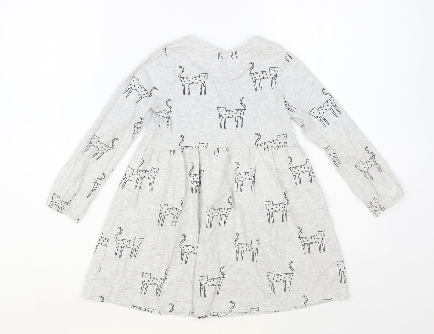 George Girls Grey Geometric Cotton A-Line Size 4-5 Years Crew Neck Pullover - Wild Cat Print