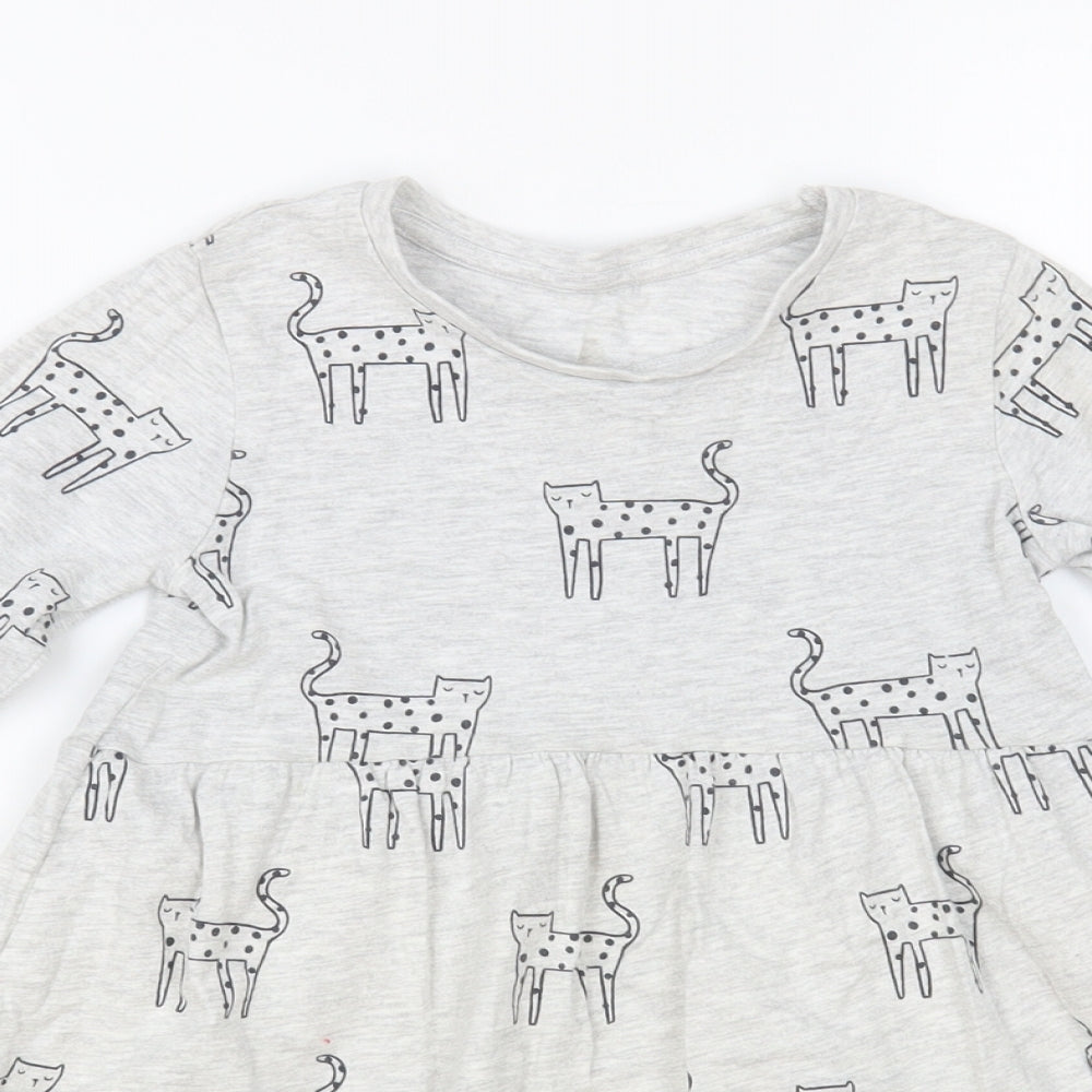 George Girls Grey Geometric Cotton A-Line Size 4-5 Years Crew Neck Pullover - Wild Cat Print