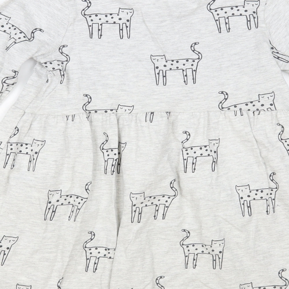 George Girls Grey Geometric Cotton A-Line Size 4-5 Years Crew Neck Pullover - Wild Cat Print