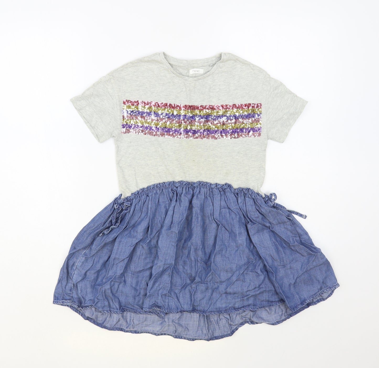 NEXT Girls Grey Cotton T-Shirt Dress Size 5 Years Crew Neck Pullover