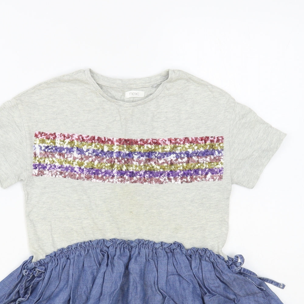NEXT Girls Grey Cotton T-Shirt Dress Size 5 Years Crew Neck Pullover