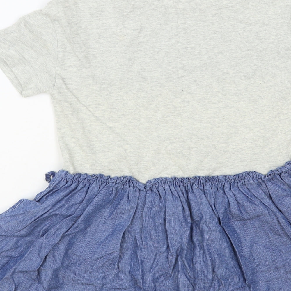 NEXT Girls Grey Cotton T-Shirt Dress Size 5 Years Crew Neck Pullover