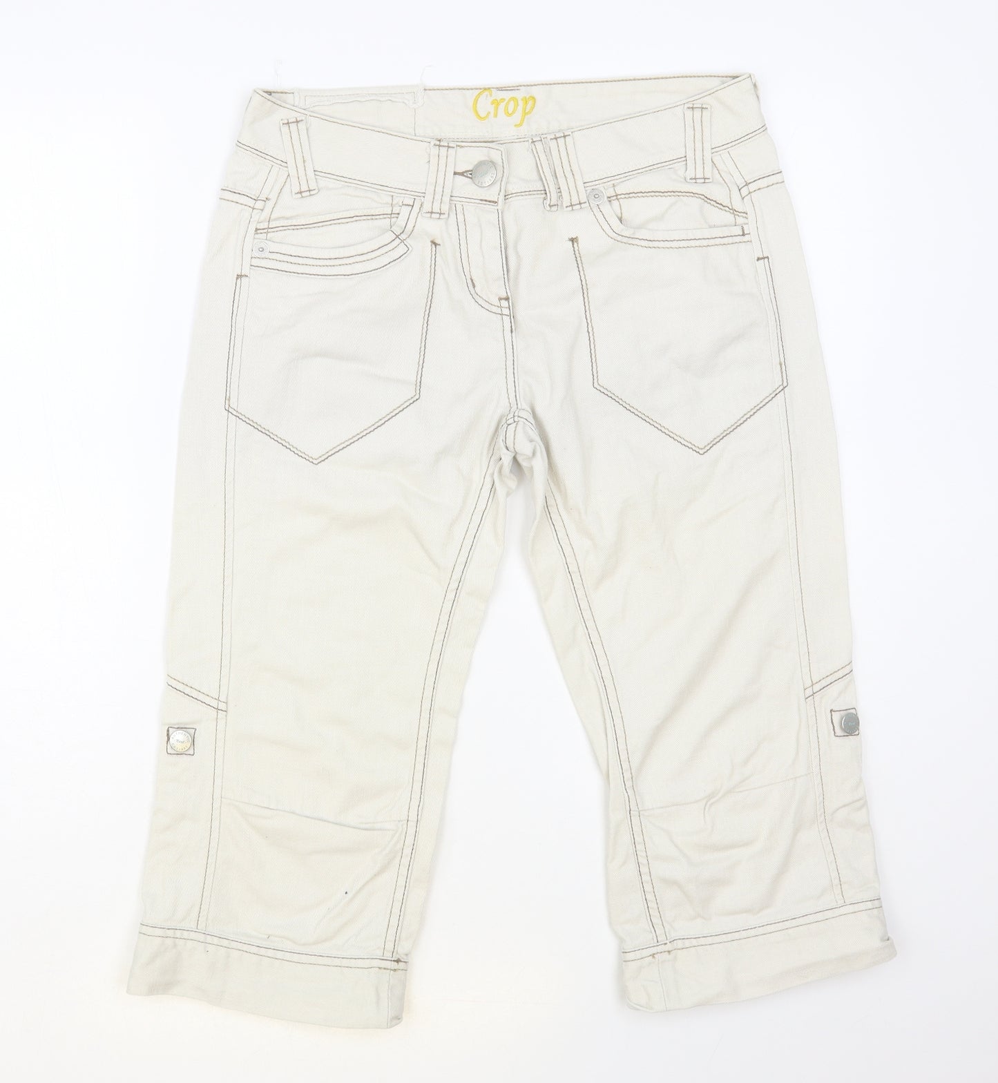 NEXT Womens Ivory Cotton Cropped Jeans Size 12 L21 in Regular Button