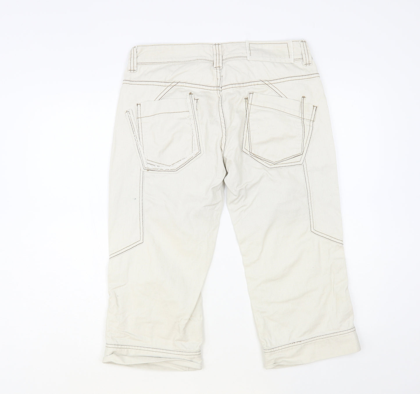NEXT Womens Ivory Cotton Cropped Jeans Size 12 L21 in Regular Button