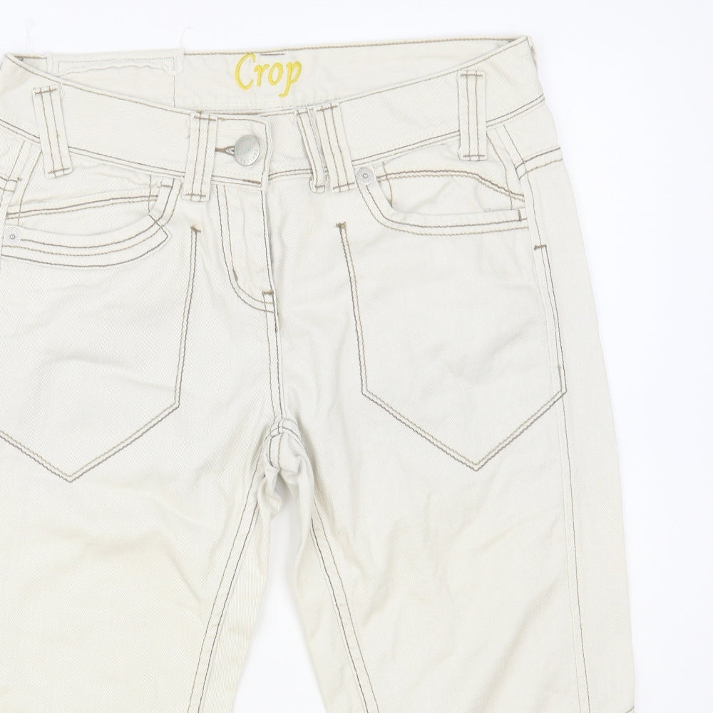 NEXT Womens Ivory Cotton Cropped Jeans Size 12 L21 in Regular Button