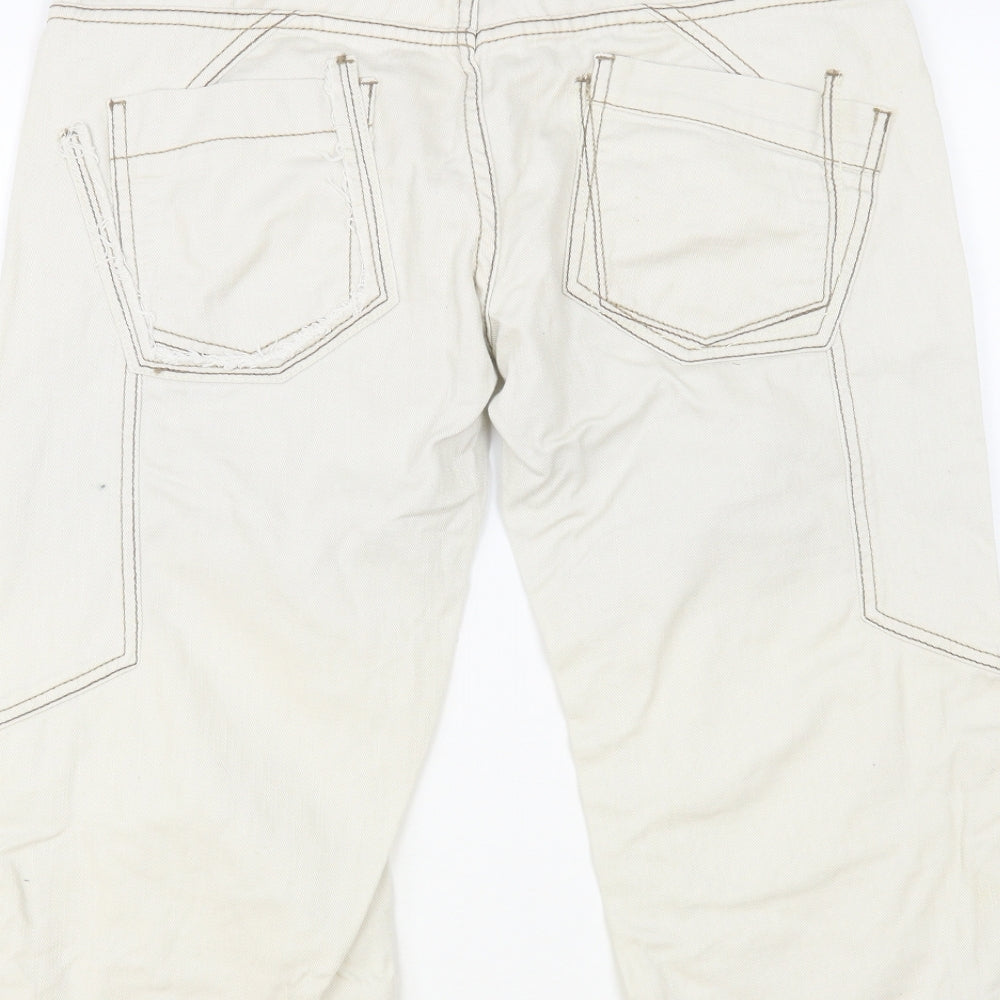 NEXT Womens Ivory Cotton Cropped Jeans Size 12 L21 in Regular Button