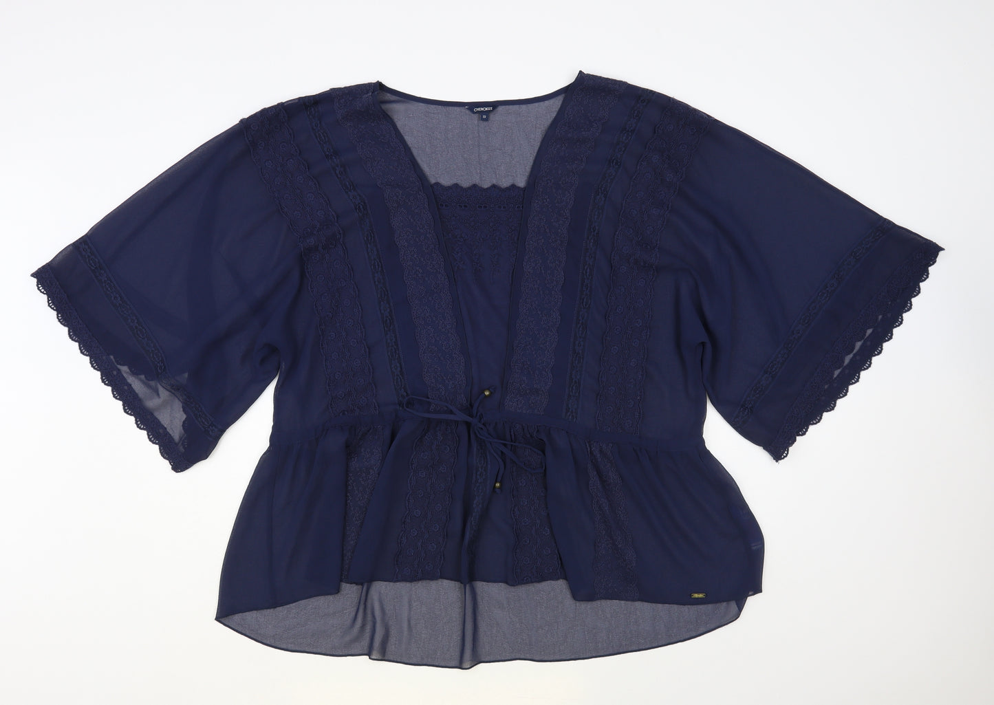 Cherokee Womens Blue Polyester Basic Blouse Size 22 Square Neck - Lace Detail