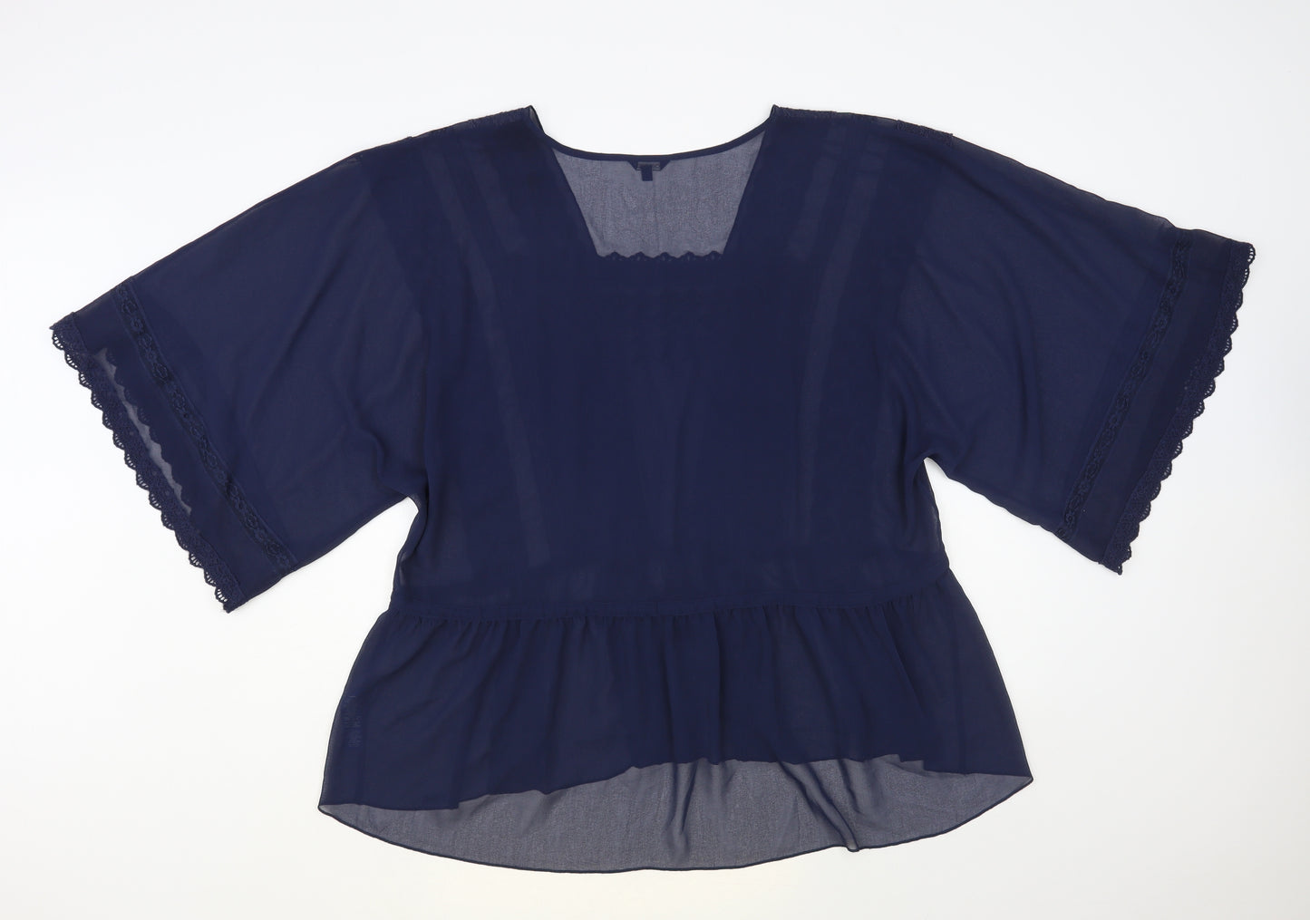 Cherokee Womens Blue Polyester Basic Blouse Size 22 Square Neck - Lace Detail