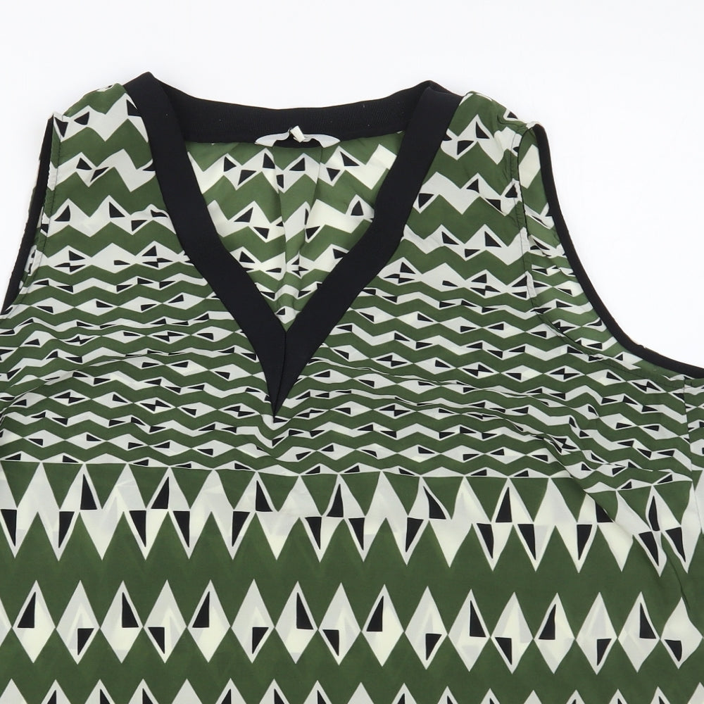 NEXT Womens Green Geometric Polyester Basic Blouse Size 20 V-Neck
