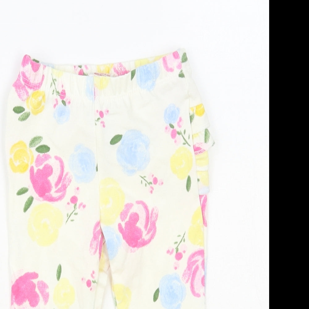 Primark Baby White Floral Cotton Jogger Leggings Size 6-9 Months Pullover