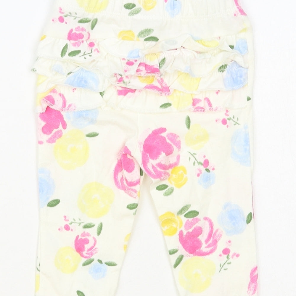 Primark Baby White Floral Cotton Jogger Leggings Size 6-9 Months Pullover