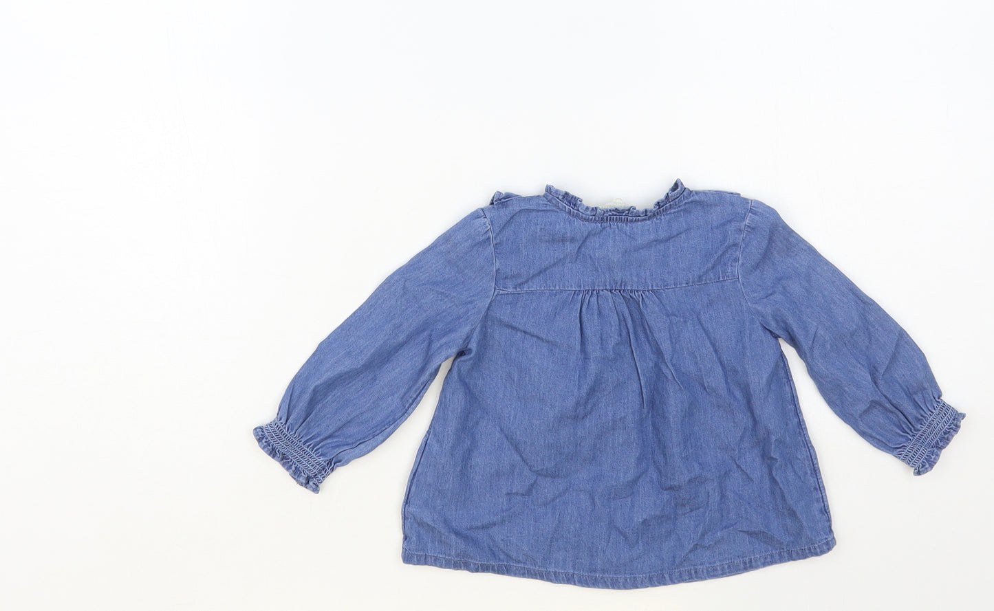 Primark Baby Blue Cotton Basic Button-Up Size 6-9 Months Round Neck Button