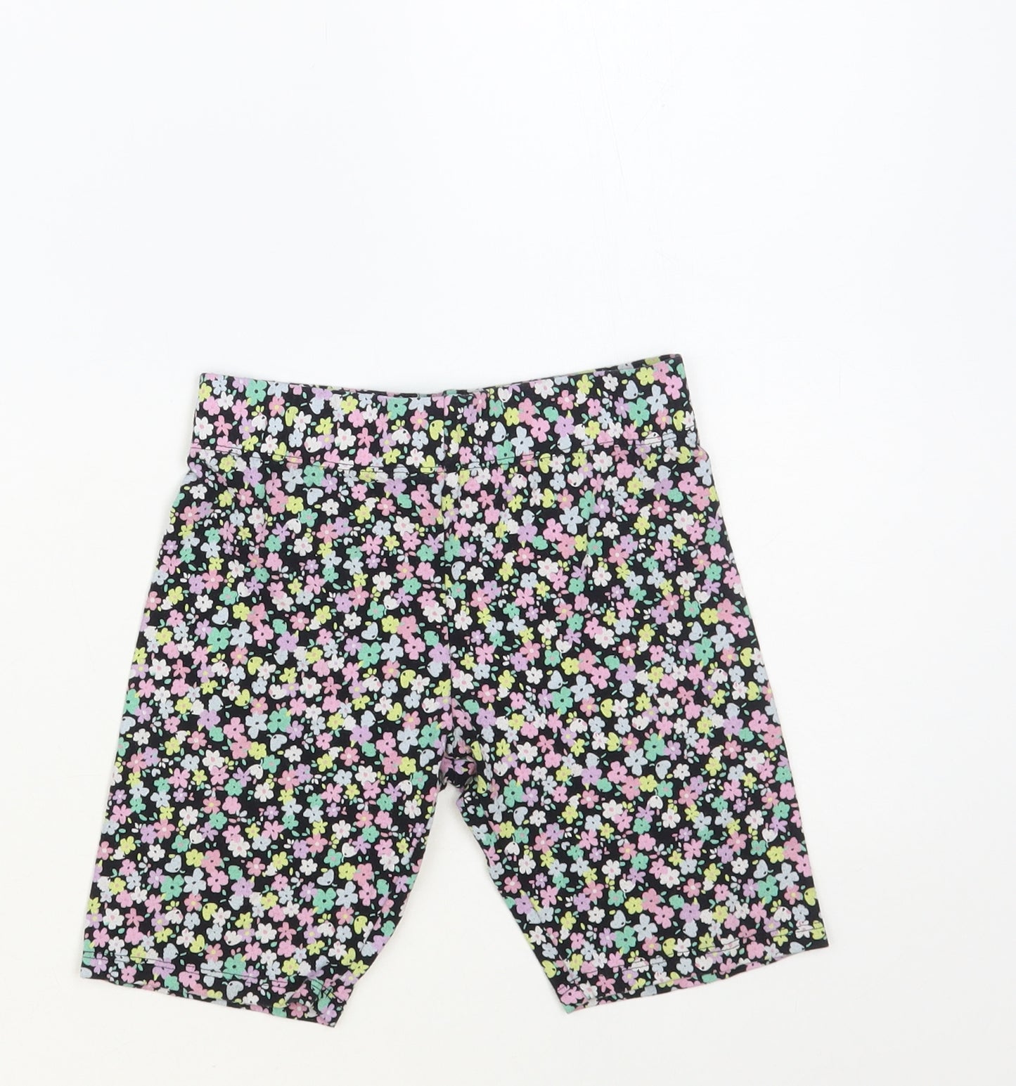 Marks and Spencer Girls Black Floral Cotton Sweat Shorts Size 6-7 Years Regular