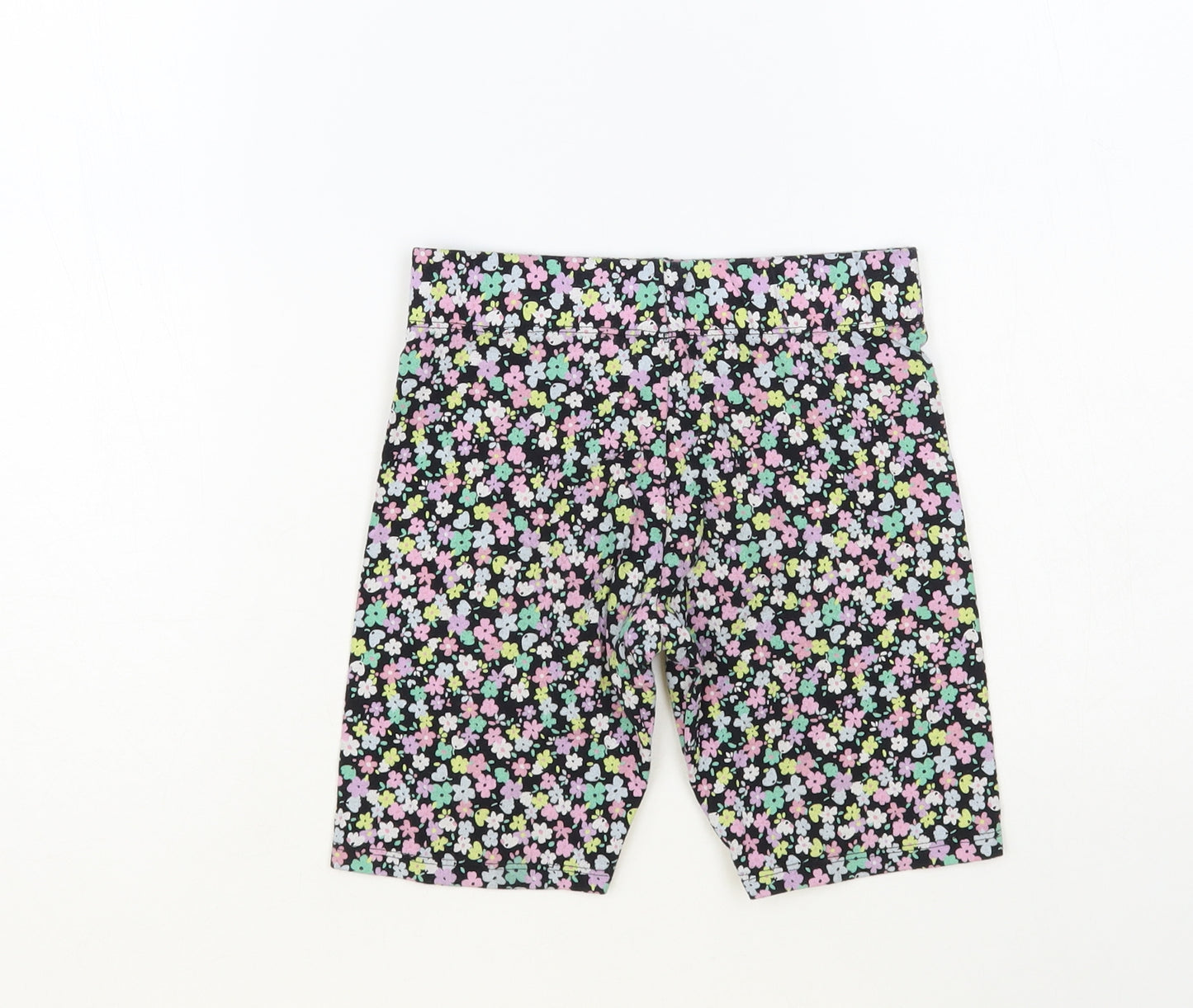 Marks and Spencer Girls Black Floral Cotton Sweat Shorts Size 6-7 Years Regular