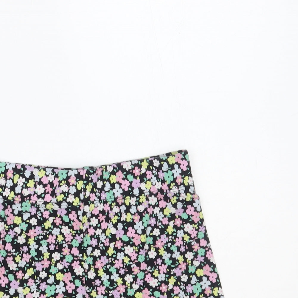 Marks and Spencer Girls Black Floral Cotton Sweat Shorts Size 6-7 Years Regular