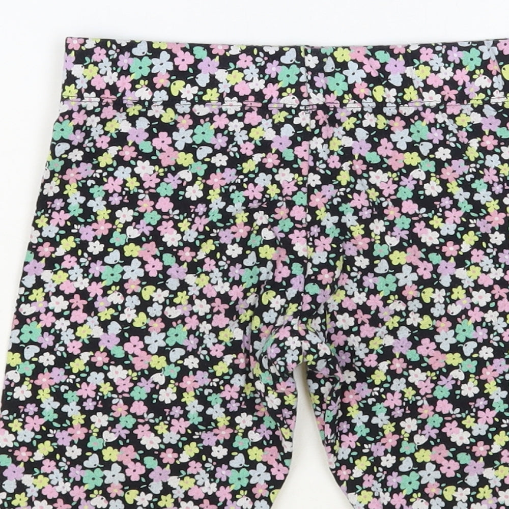 Marks and Spencer Girls Black Floral Cotton Sweat Shorts Size 6-7 Years Regular