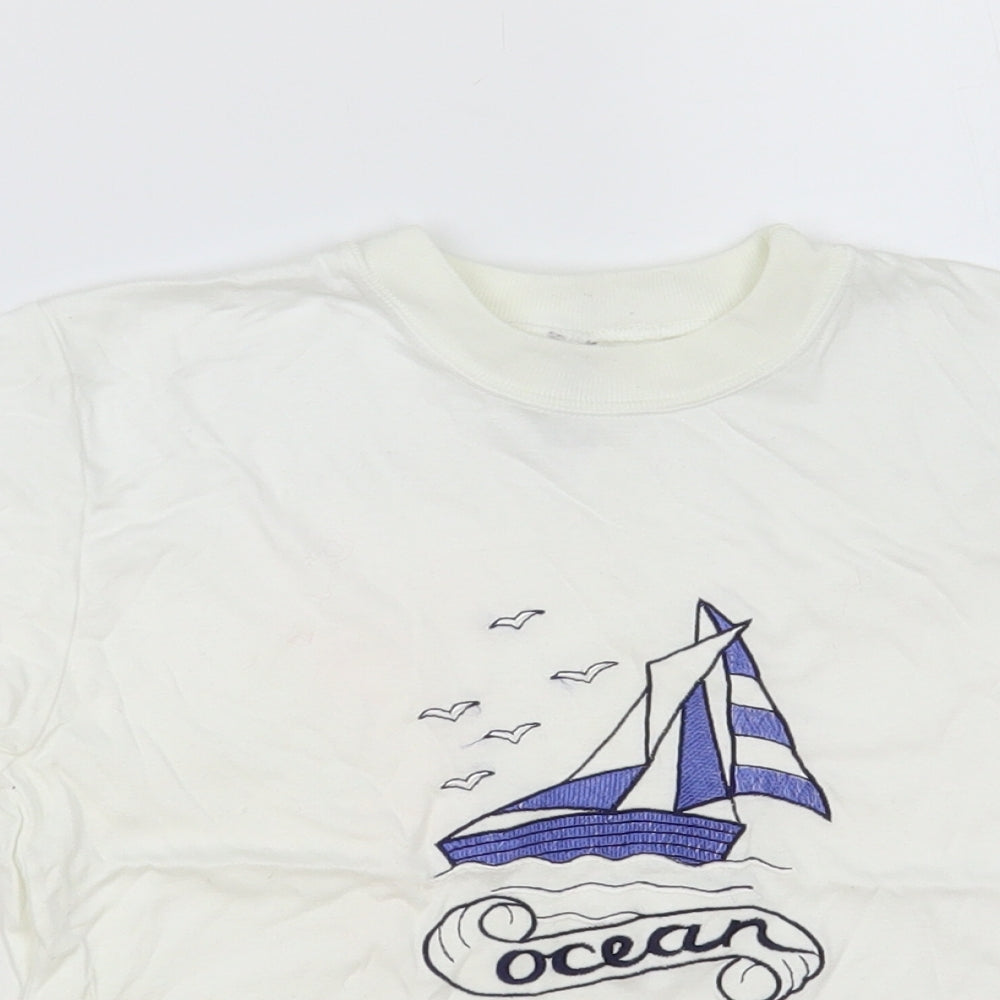 Creation Stummer Girls White Cotton Pullover T-Shirt Size 6 Years Crew Neck Pullover - Boat