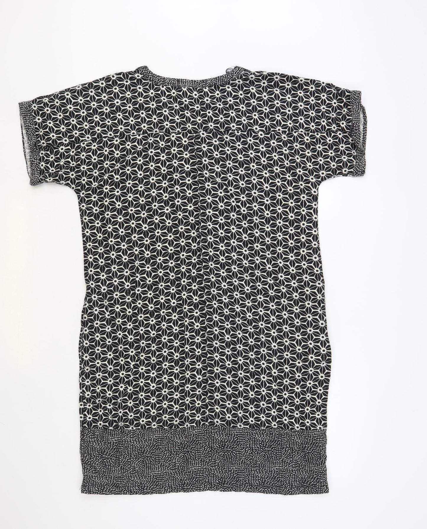 NEXT Womens Black Geometric Linen Shift Size 14 V-Neck Pullover