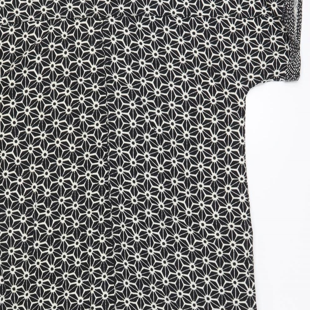 NEXT Womens Black Geometric Linen Shift Size 14 V-Neck Pullover