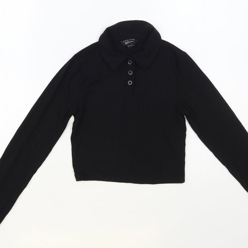 New Look Girls Black Polyester Basic Polo Size 10-11 Years Collared Button