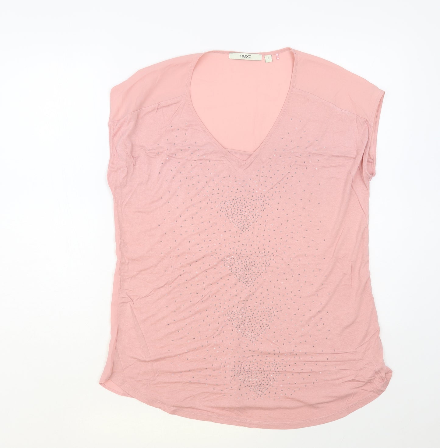NEXT Womens Pink Polyester Basic Blouse Size 12 V-Neck