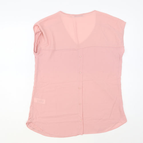 NEXT Womens Pink Polyester Basic Blouse Size 12 V-Neck