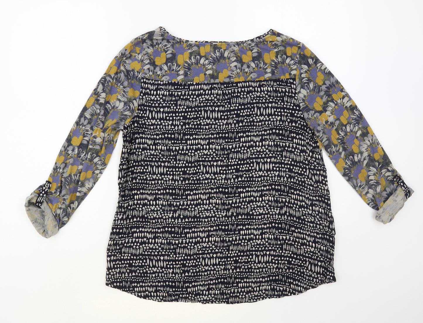 White Stuff Womens Blue Geometric Polyester Basic Blouse Size 12 Boat Neck