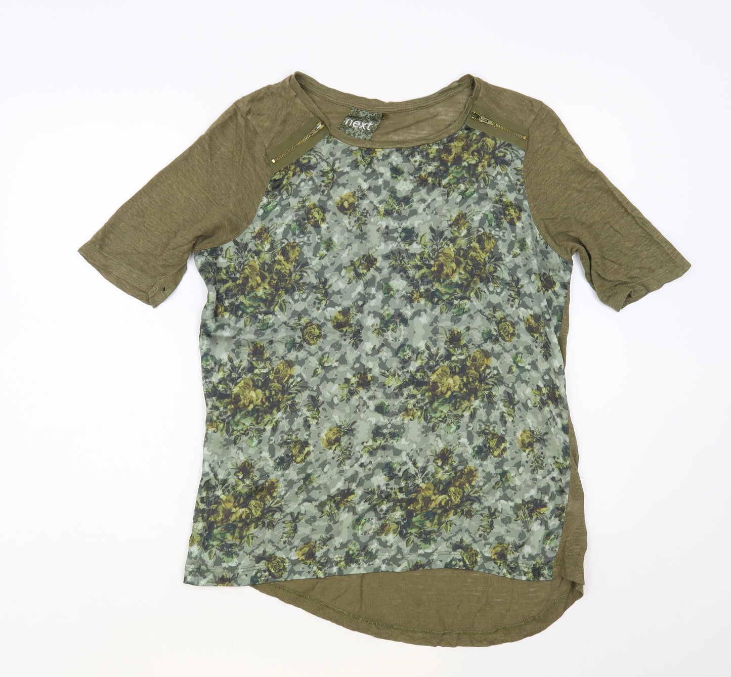 NEXT Womens Green Floral Polyester Basic Blouse Size 14 Round Neck