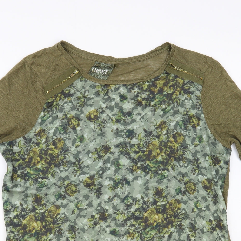 NEXT Womens Green Floral Polyester Basic Blouse Size 14 Round Neck