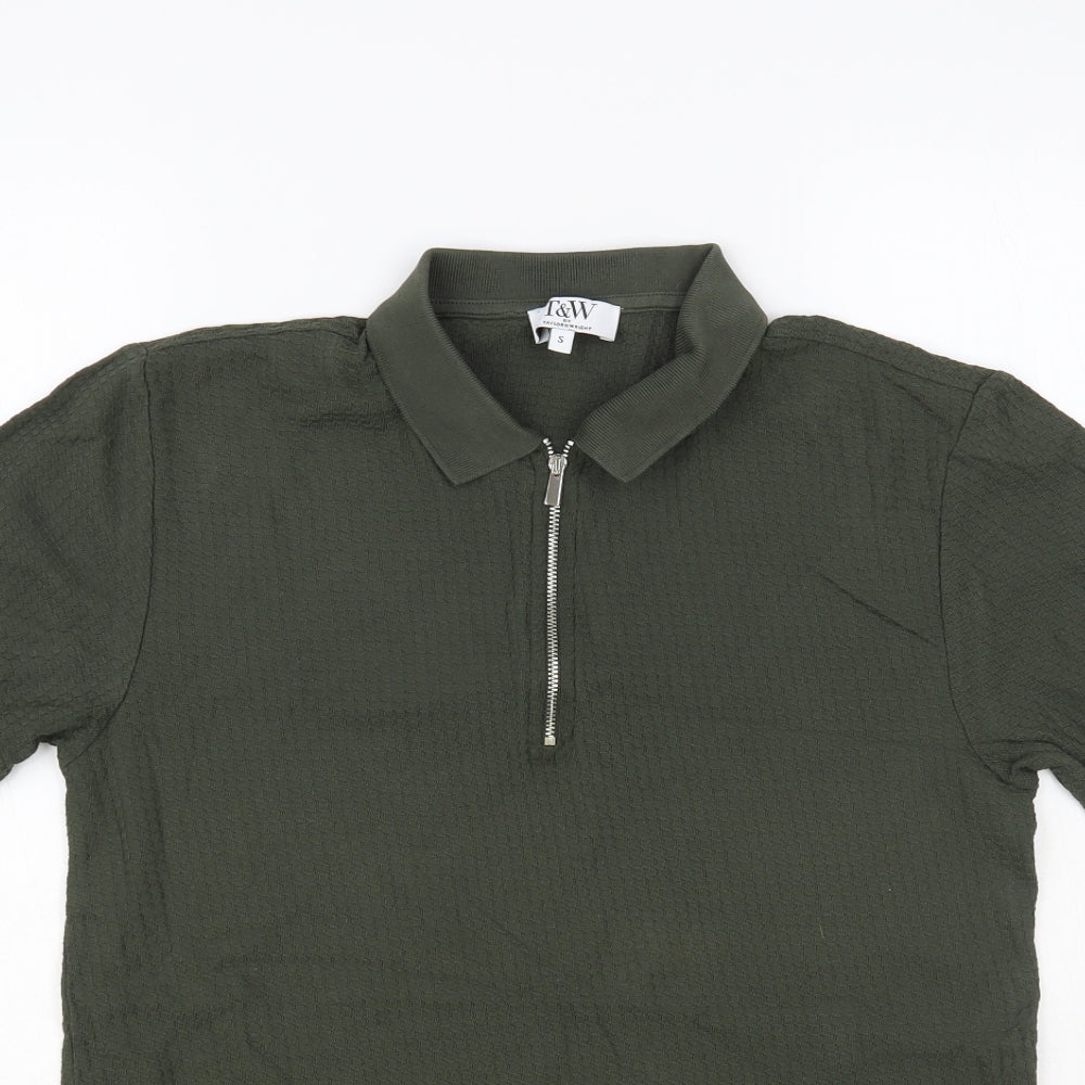 Taylor & Wright Mens Green Cotton Polo Size S Collared Zip