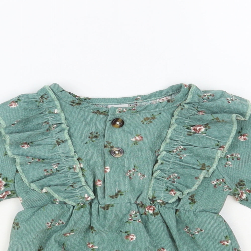 SheIn Baby Green Floral Polyester Babygrow One-Piece Size 3-6 Months Snap