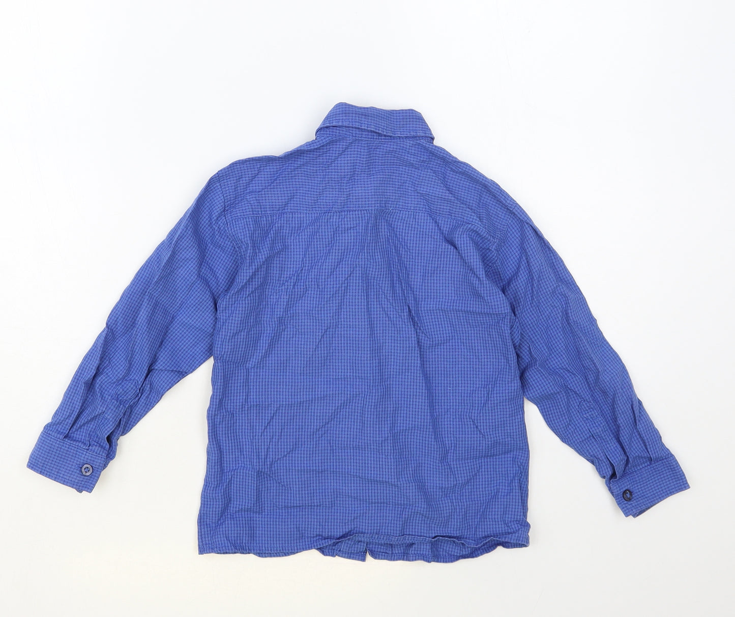 Marks and Spencer Boys Blue Check Cotton Basic Button-Up Size 4-5 Years Collared Button