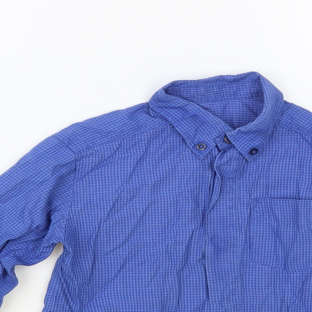 Marks and Spencer Boys Blue Check Cotton Basic Button-Up Size 4-5 Years Collared Button