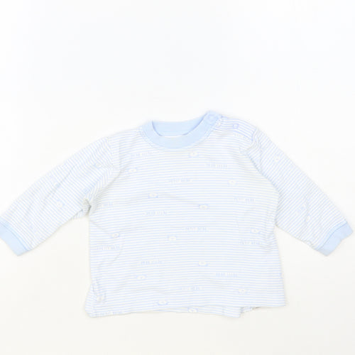 Marks and Spencer Baby Blue Striped Cotton Basic T-Shirt Size 3-6 Months Crew Neck Snap - Bear Print
