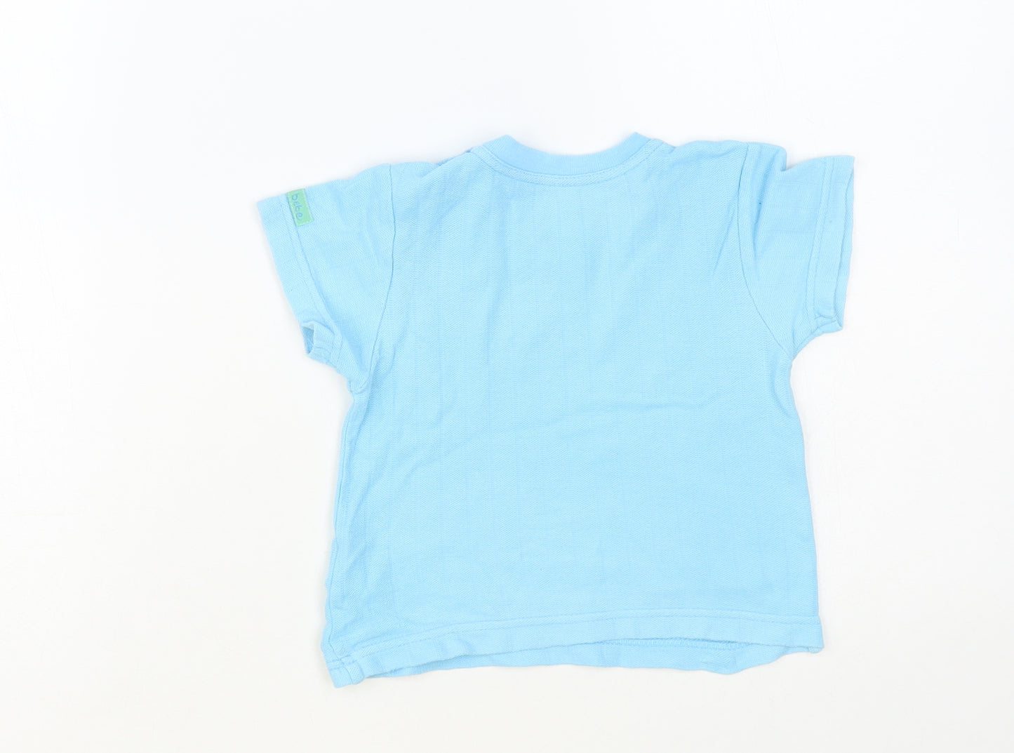 Marks and Spencer Baby Blue Cotton Basic T-Shirt Size 9-12 Months Crew Neck Button