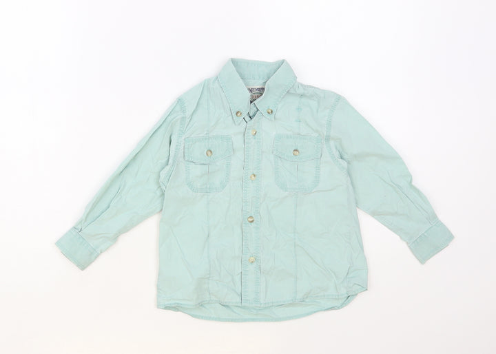 NEXT Boys Green Cotton Basic Button-Up Size 2 Years Collared Button