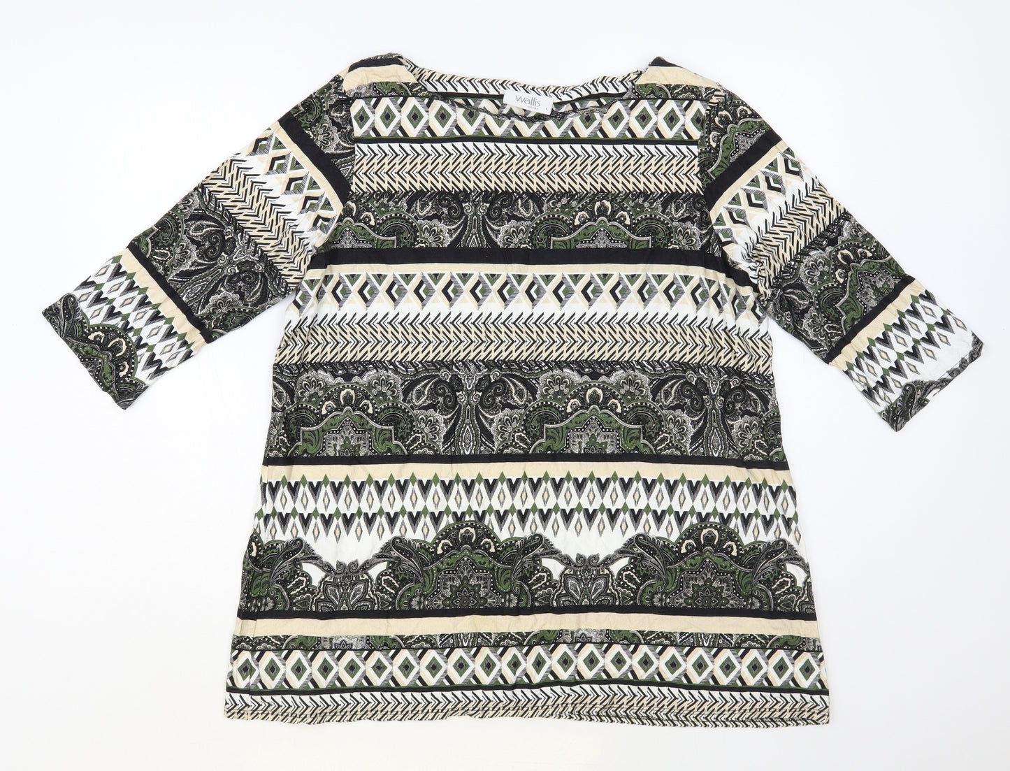 Wallis Womens Multicoloured Geometric Viscose Basic Blouse Size L Boat Neck