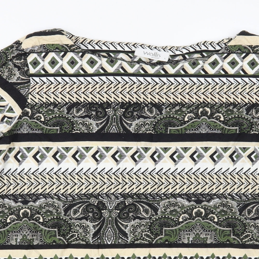 Wallis Womens Multicoloured Geometric Viscose Basic Blouse Size L Boat Neck