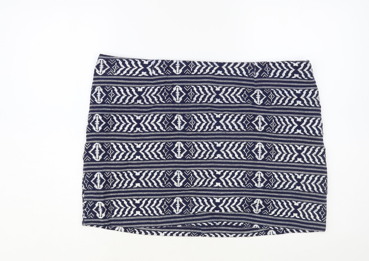 Atmosphere Womens Blue Geometric Cotton Mini Skirt Size 20 Zip