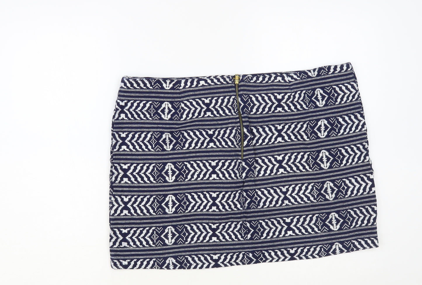 Atmosphere Womens Blue Geometric Cotton Mini Skirt Size 20 Zip