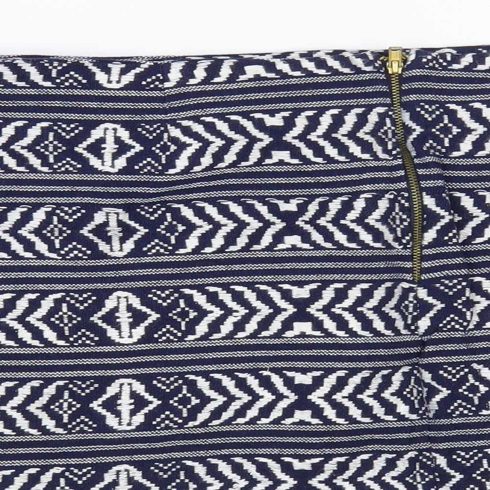 Atmosphere Womens Blue Geometric Cotton Mini Skirt Size 20 Zip