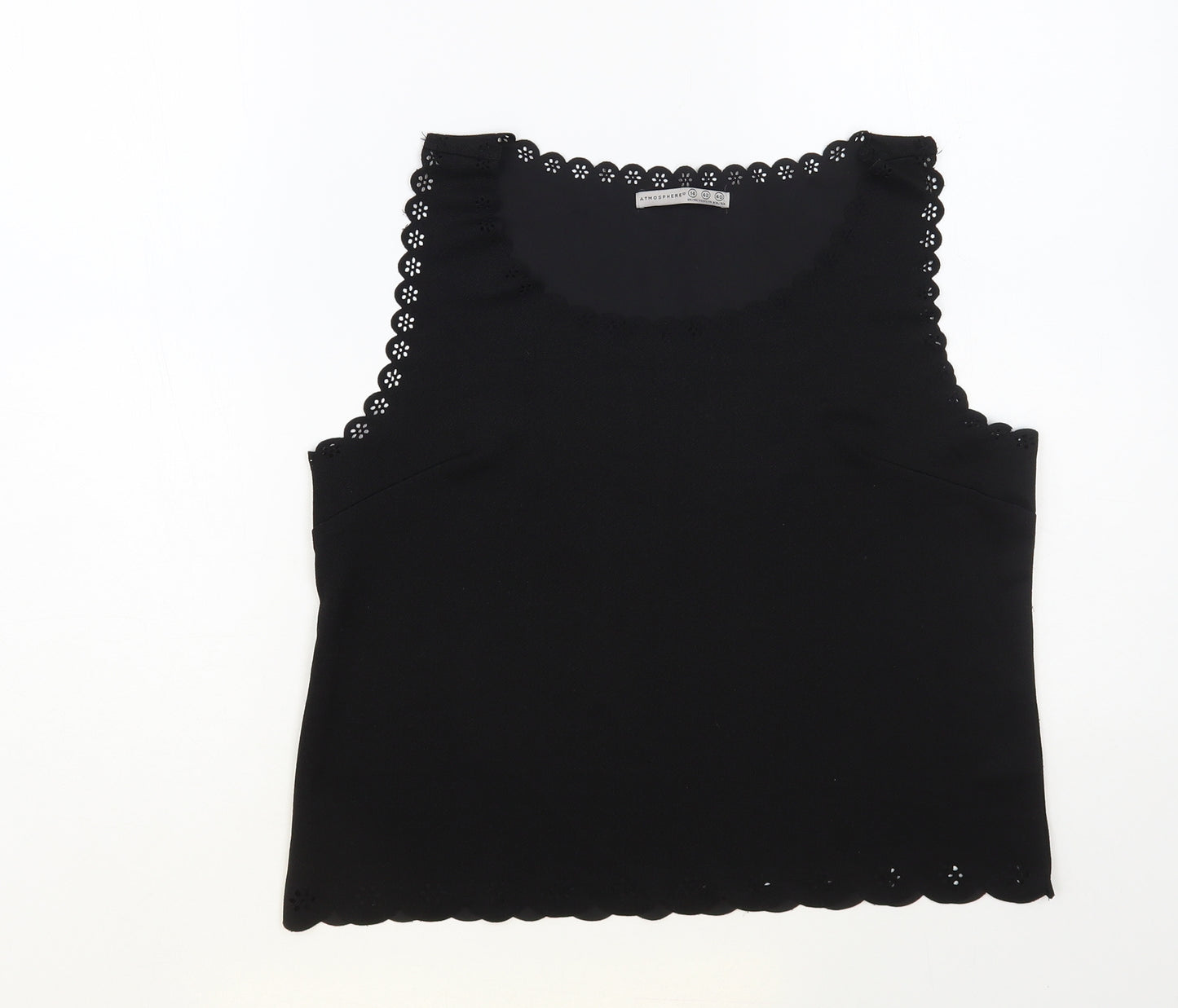 Atmosphere Womens Black Polyester Basic Tank Size 14 Scoop Neck - Scalloped Edging