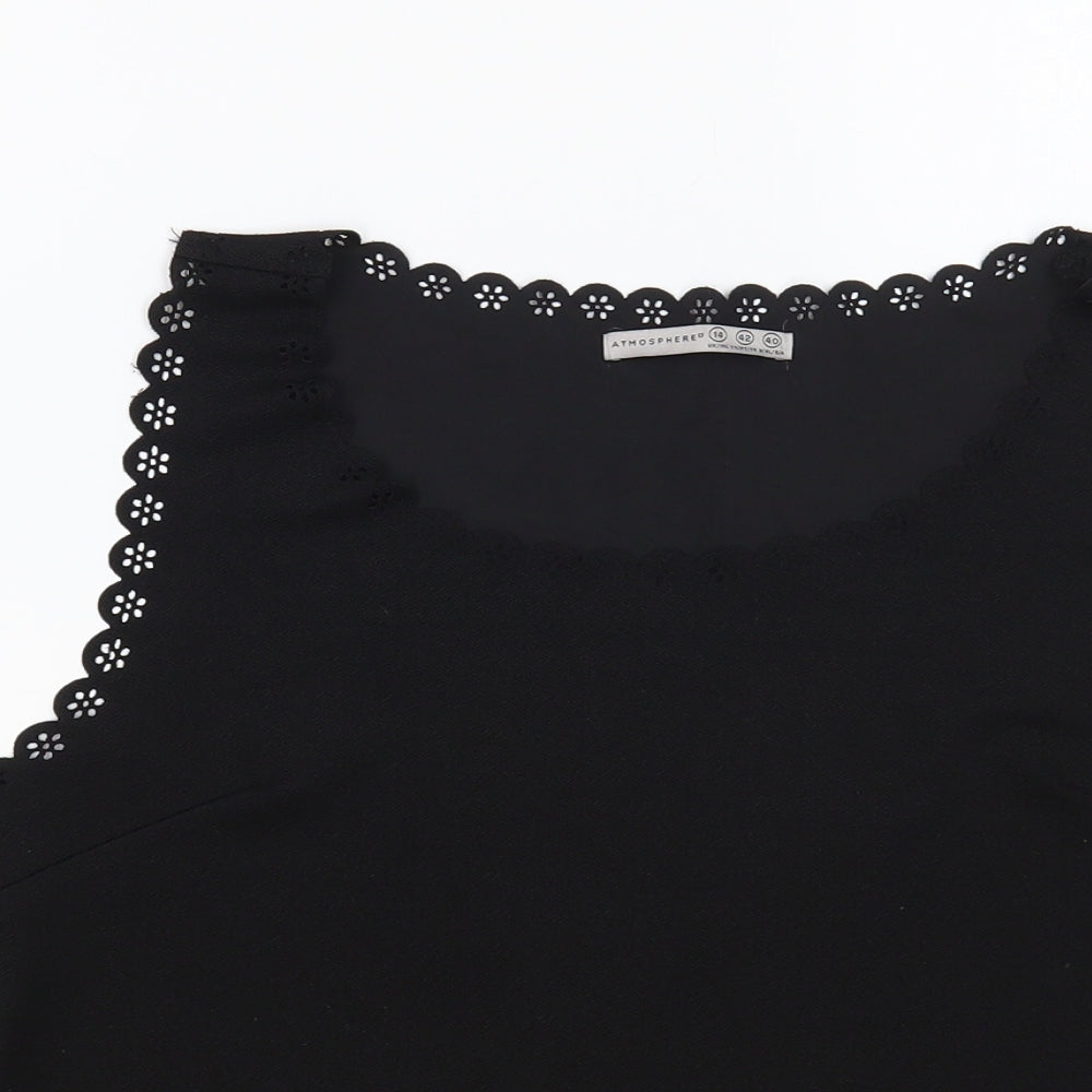 Atmosphere Womens Black Polyester Basic Tank Size 14 Scoop Neck - Scalloped Edging