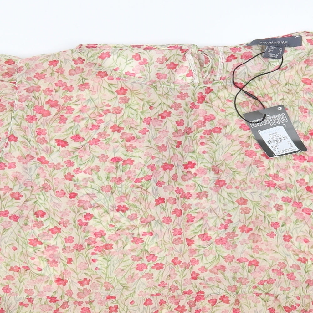 Primark Womens Beige Floral Polyester Basic Blouse Size 16 Round Neck